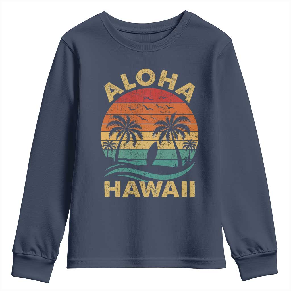 Aloha Hawaii Youth Sweatshirt Retro Hawaiian Island Palm Beach Surfboard Surf - Wonder Print Shop