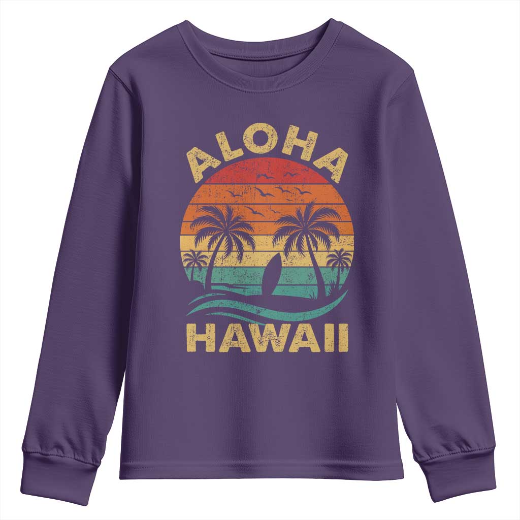 Aloha Hawaii Youth Sweatshirt Retro Hawaiian Island Palm Beach Surfboard Surf - Wonder Print Shop