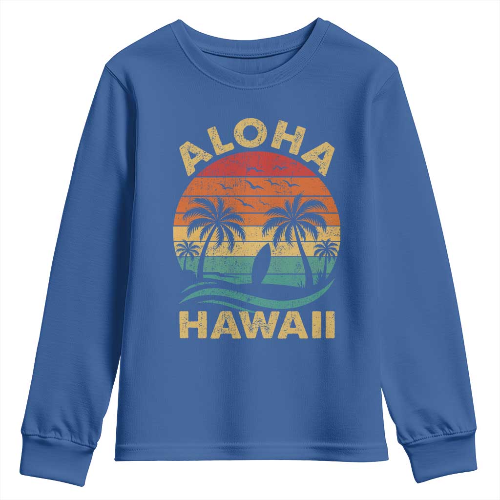 Aloha Hawaii Youth Sweatshirt Retro Hawaiian Island Palm Beach Surfboard Surf - Wonder Print Shop