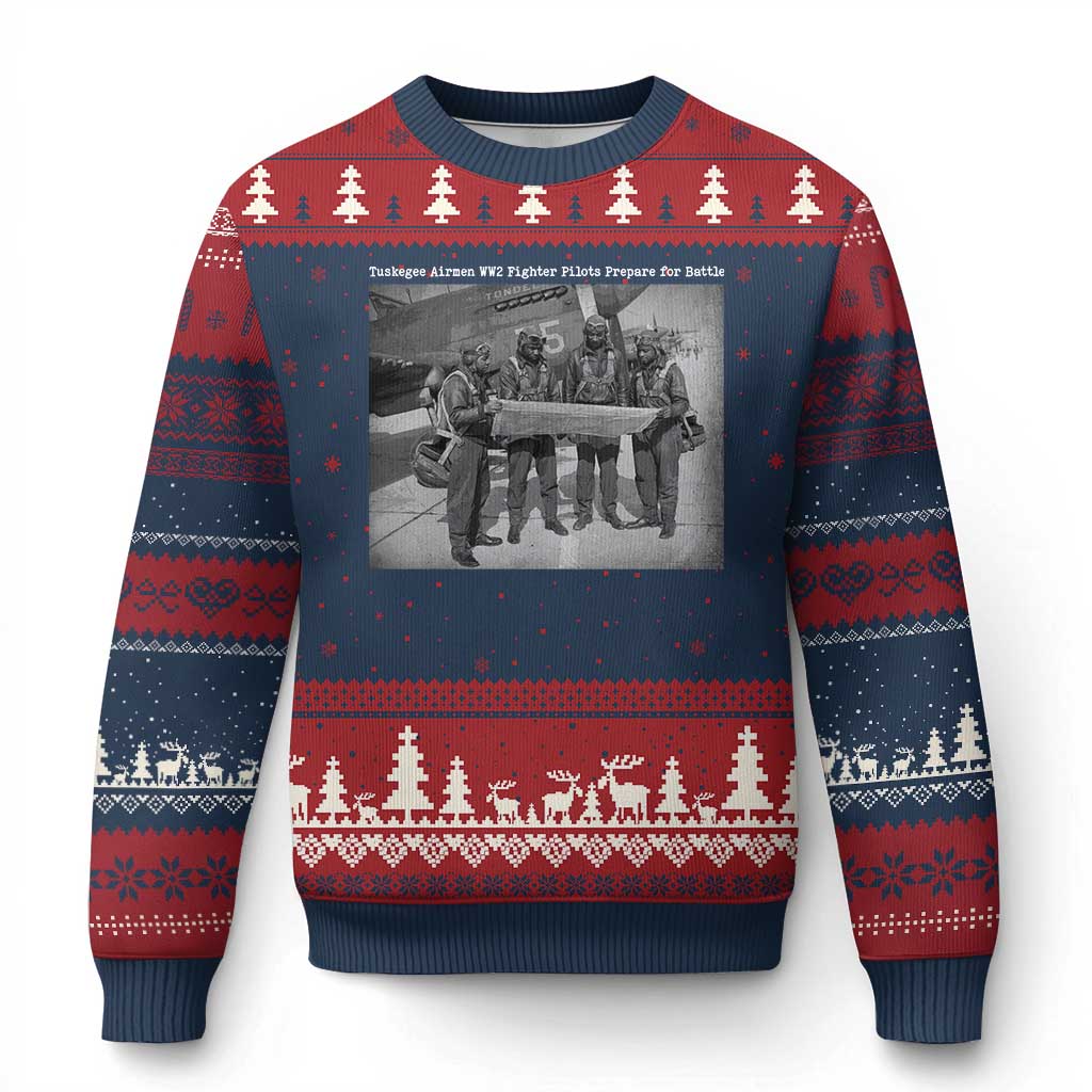 Tuskegee Airmen Ugly Christmas Sweater African American Heroes Preparing for Battle WW2 - Wonder Print Shop