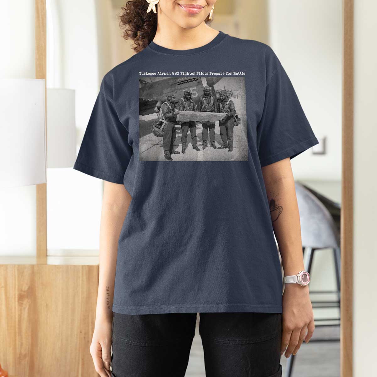 Tuskegee Airmen T Shirt For Women African American Heroes Preparing for Battle WW2 - Wonder Print Shop