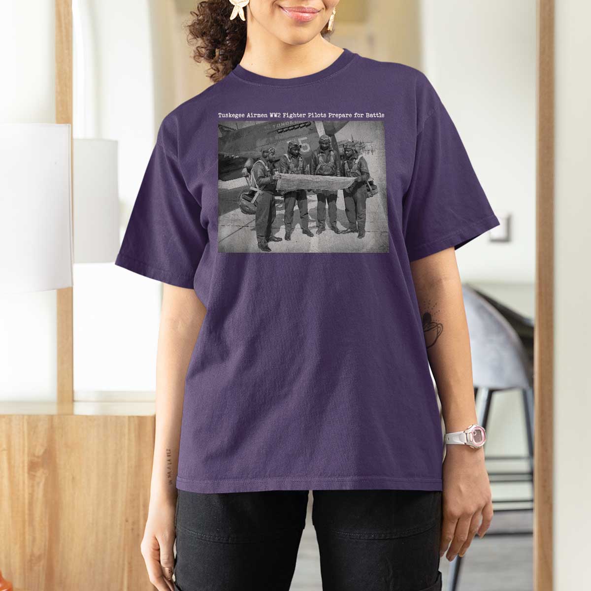 Tuskegee Airmen T Shirt For Women African American Heroes Preparing for Battle WW2 - Wonder Print Shop