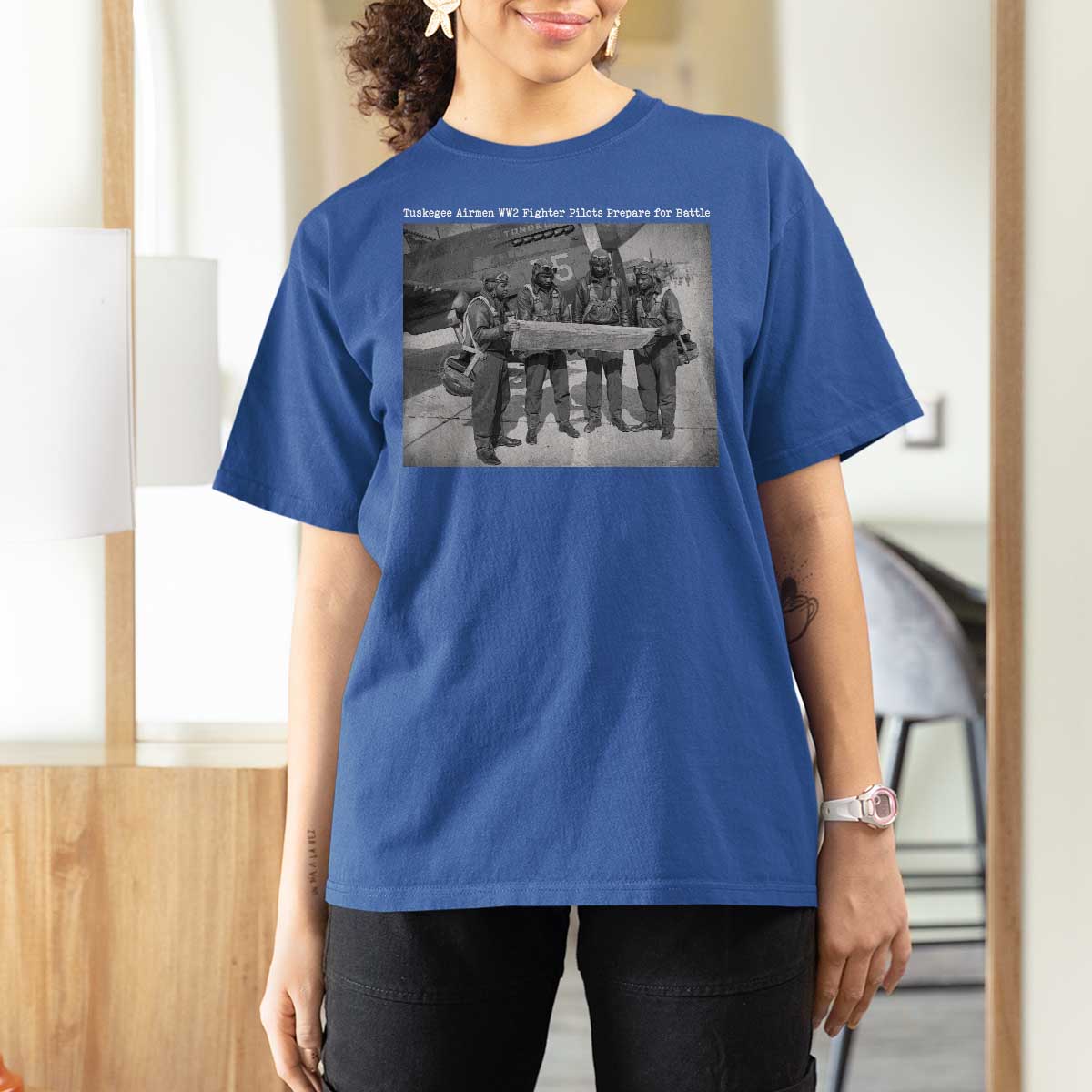 Tuskegee Airmen T Shirt For Women African American Heroes Preparing for Battle WW2 - Wonder Print Shop