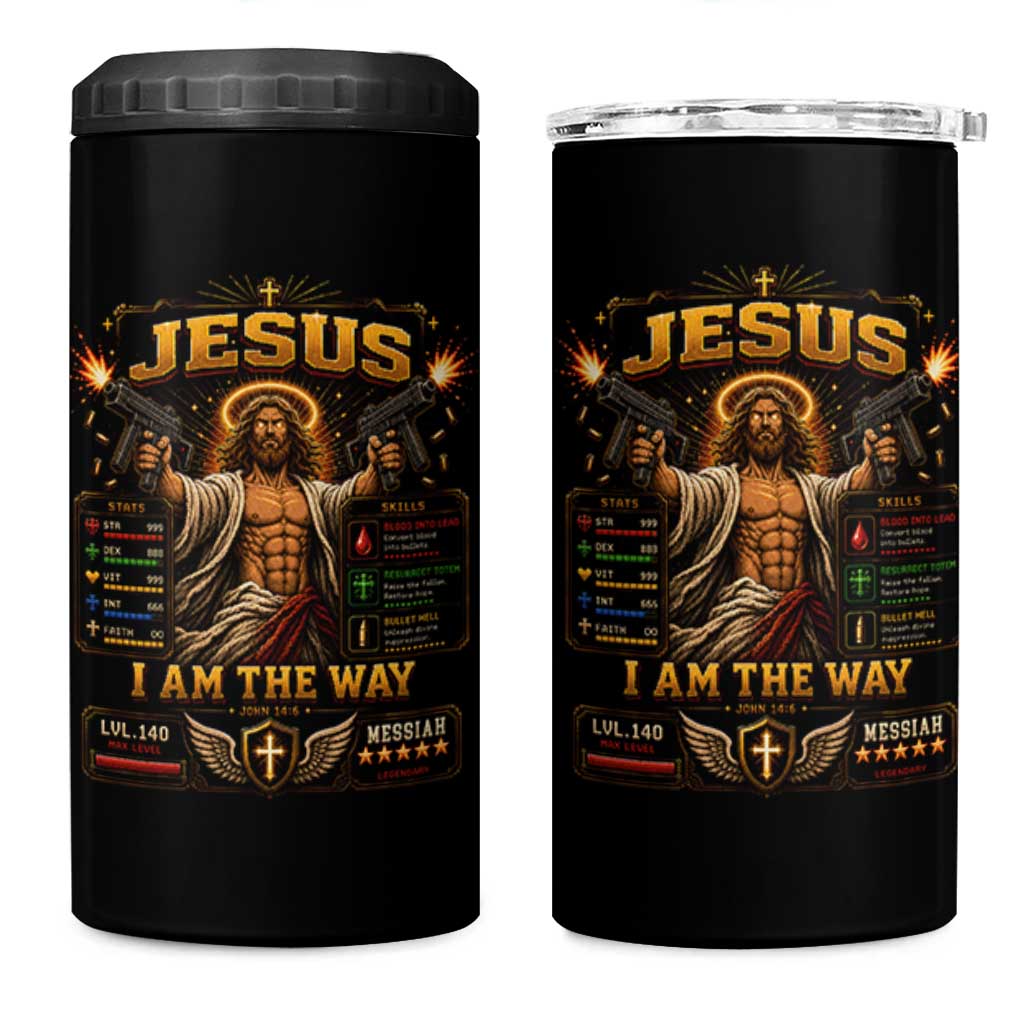 Jesus I Am the Way Character Stats RPG Books 4 in 1 Can Cooler Tumbler