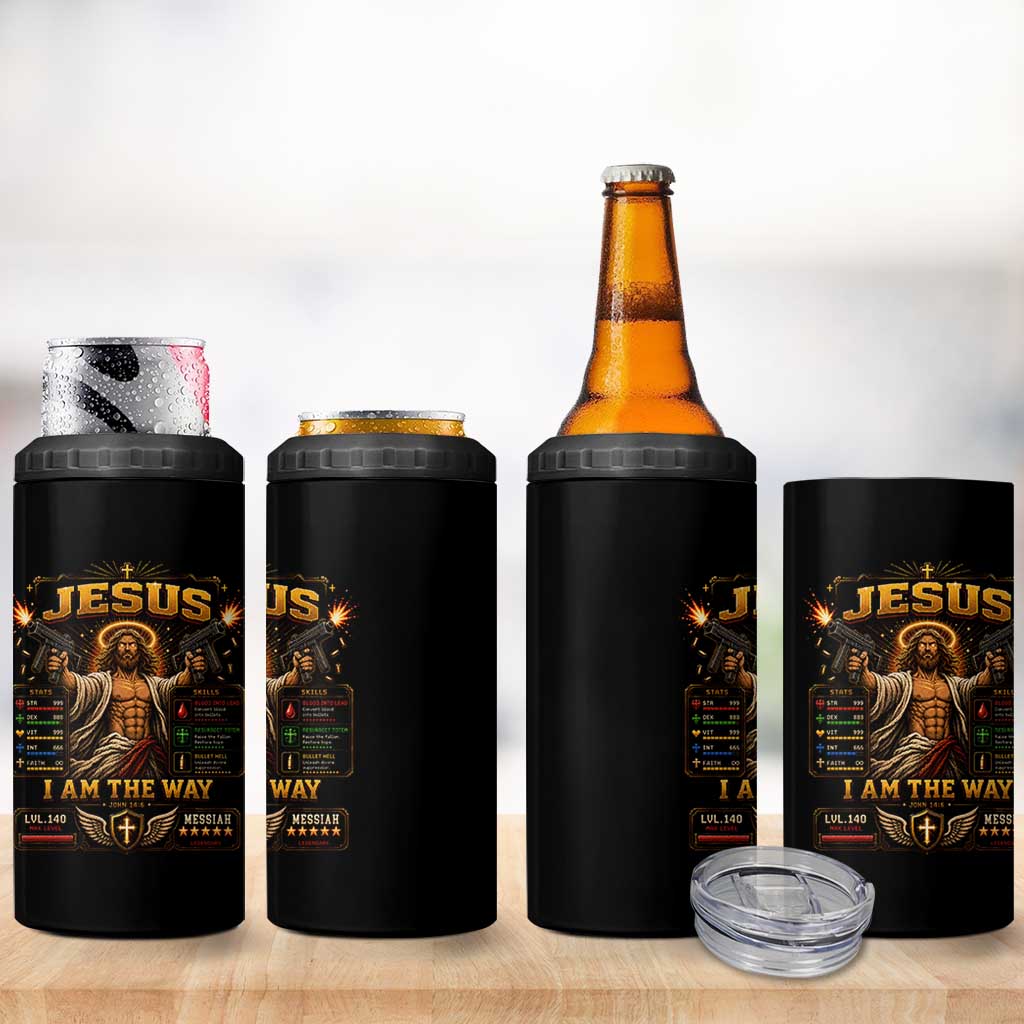 Jesus I Am the Way Character Stats RPG Books 4 in 1 Can Cooler Tumbler