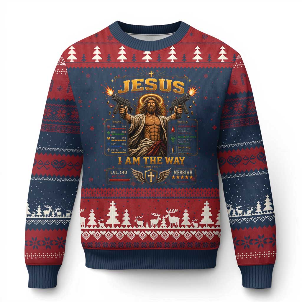 Jesus I Am the Way Character Stats RPG Books Ugly Christmas Sweater