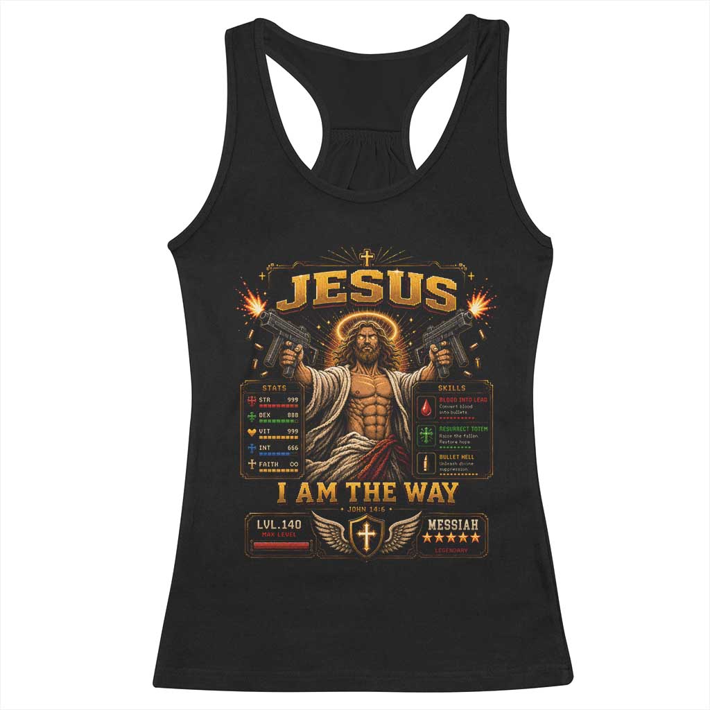 Jesus I Am the Way Character Stats RPG Books Racerback Tank Top