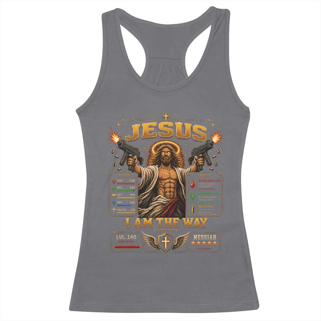 Jesus I Am the Way Character Stats RPG Books Racerback Tank Top