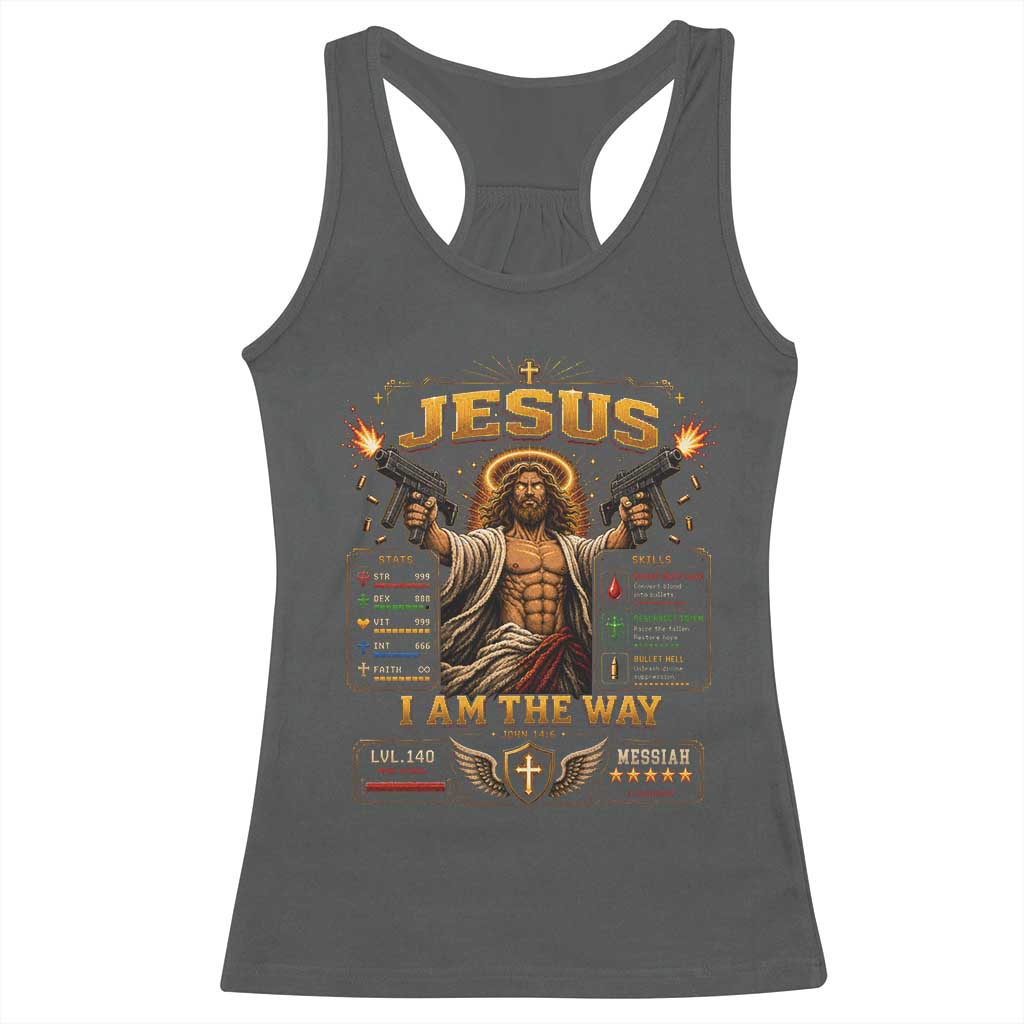 Jesus I Am the Way Character Stats RPG Books Racerback Tank Top