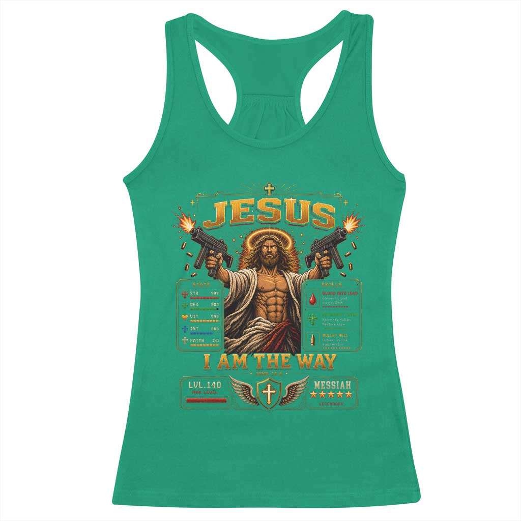 Jesus I Am the Way Character Stats RPG Books Racerback Tank Top