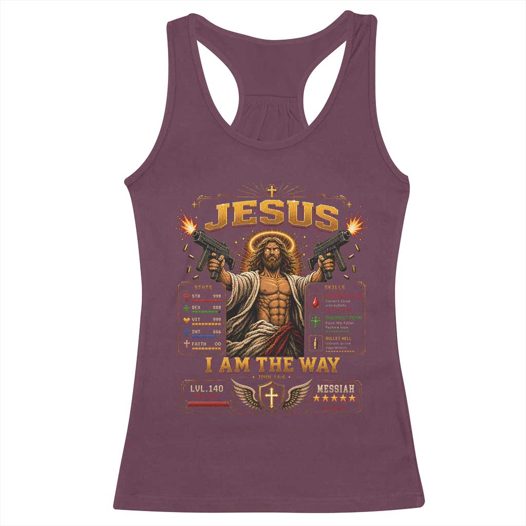 Jesus I Am the Way Character Stats RPG Books Racerback Tank Top