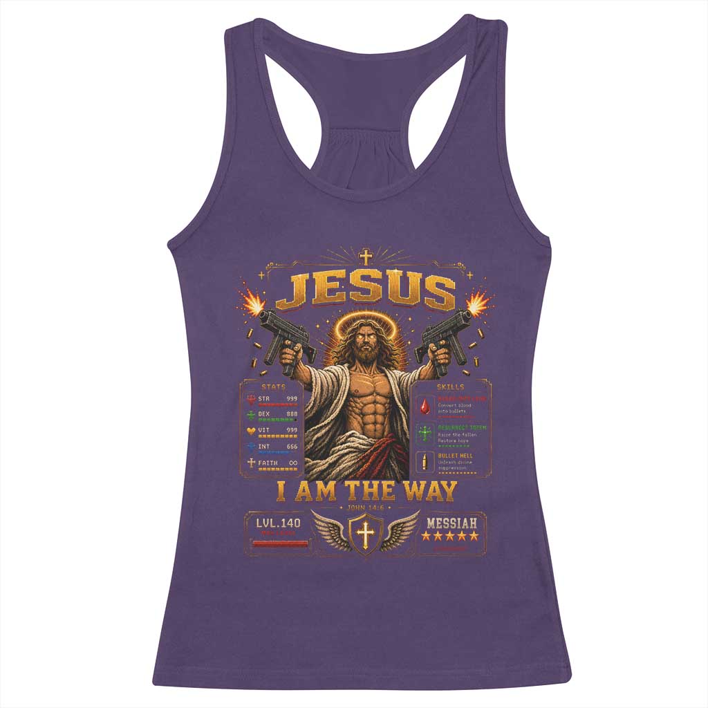 Jesus I Am the Way Character Stats RPG Books Racerback Tank Top