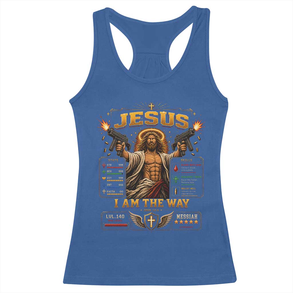 Jesus I Am the Way Character Stats RPG Books Racerback Tank Top