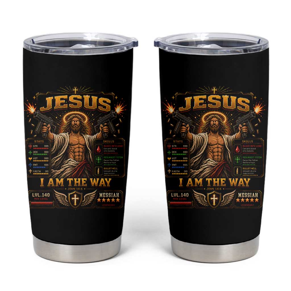 Jesus I Am the Way Character Stats RPG Books Tumbler Cup