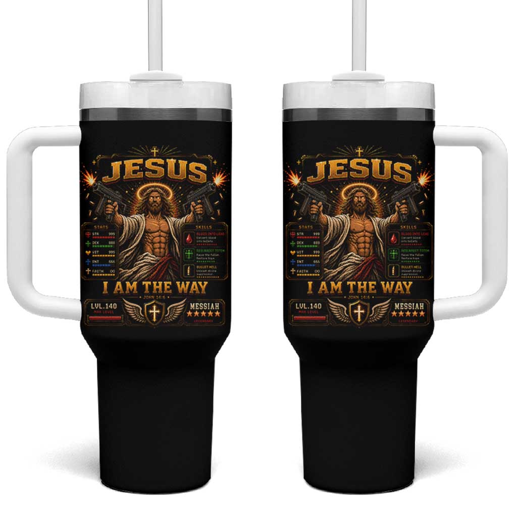 Jesus I Am the Way Character Stats RPG Books Tumbler With Handle