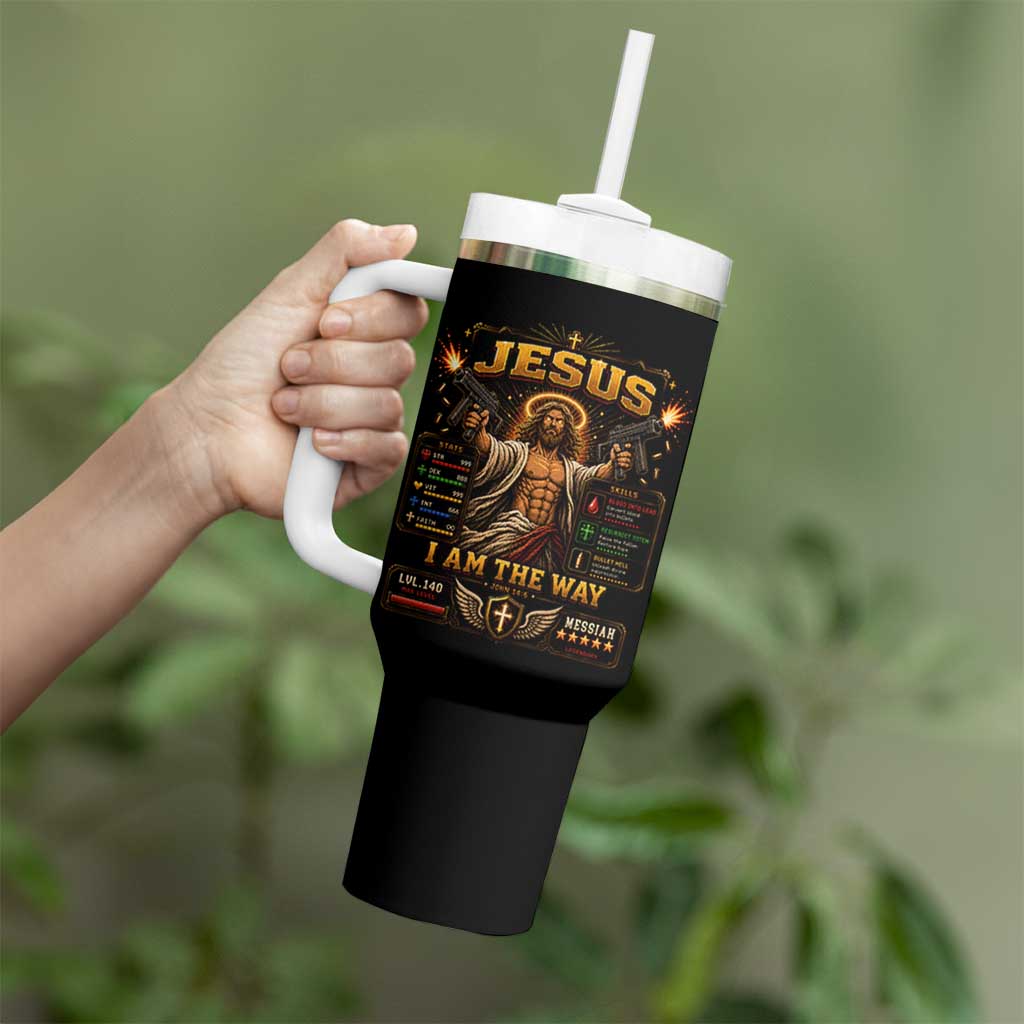 Jesus I Am the Way Character Stats RPG Books Tumbler With Handle