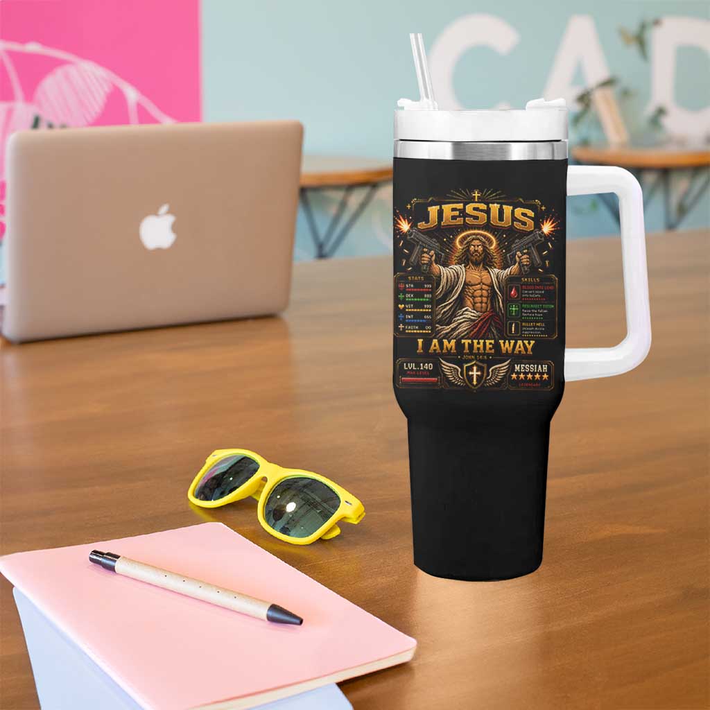 Jesus I Am the Way Character Stats RPG Books Tumbler With Handle