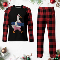 Yoga Goose Carrying Mat Plaid Pajama Set Funny Yogi Workout Fitness Graphic
