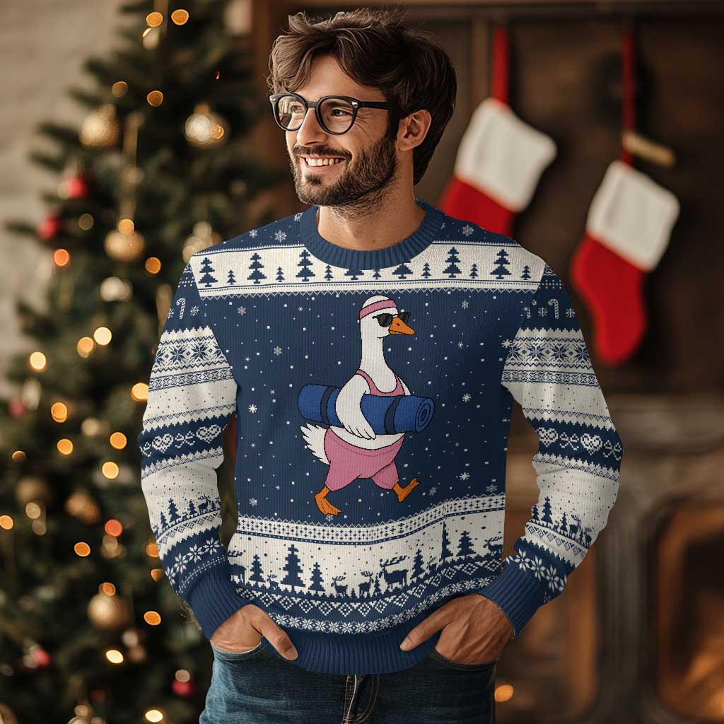 Yoga Goose Carrying Mat Ugly Christmas Sweater Funny Yogi Workout Fitness Graphic