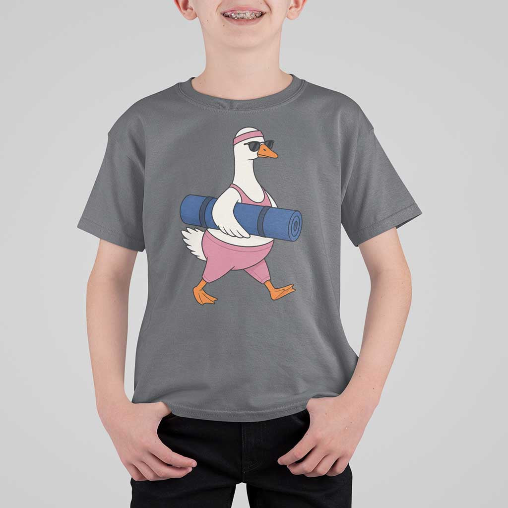 Yoga Goose Carrying Mat T Shirt For Kid Funny Yogi Workout Fitness Graphic