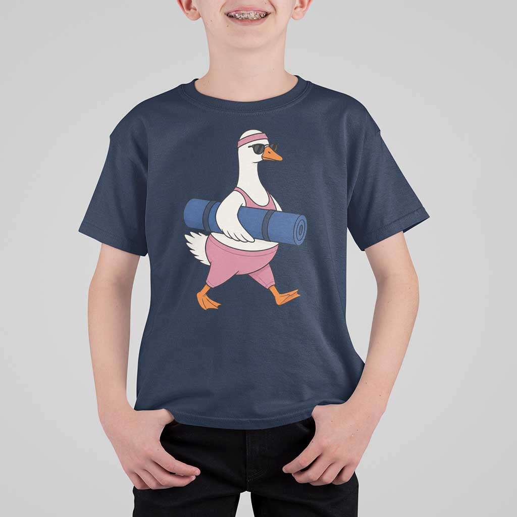 Yoga Goose Carrying Mat T Shirt For Kid Funny Yogi Workout Fitness Graphic