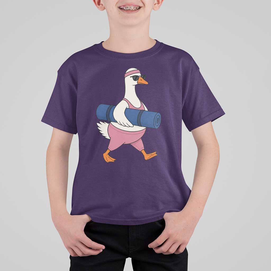 Yoga Goose Carrying Mat T Shirt For Kid Funny Yogi Workout Fitness Graphic