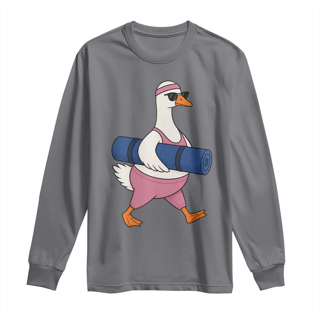 Yoga Goose Carrying Mat Long Sleeve Shirt Funny Yogi Workout Fitness Graphic