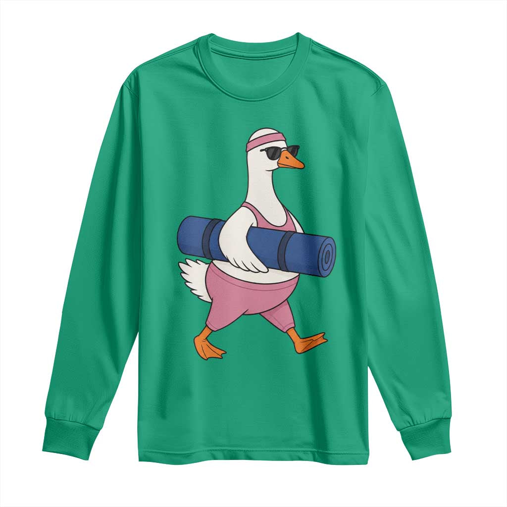Yoga Goose Carrying Mat Long Sleeve Shirt Funny Yogi Workout Fitness Graphic