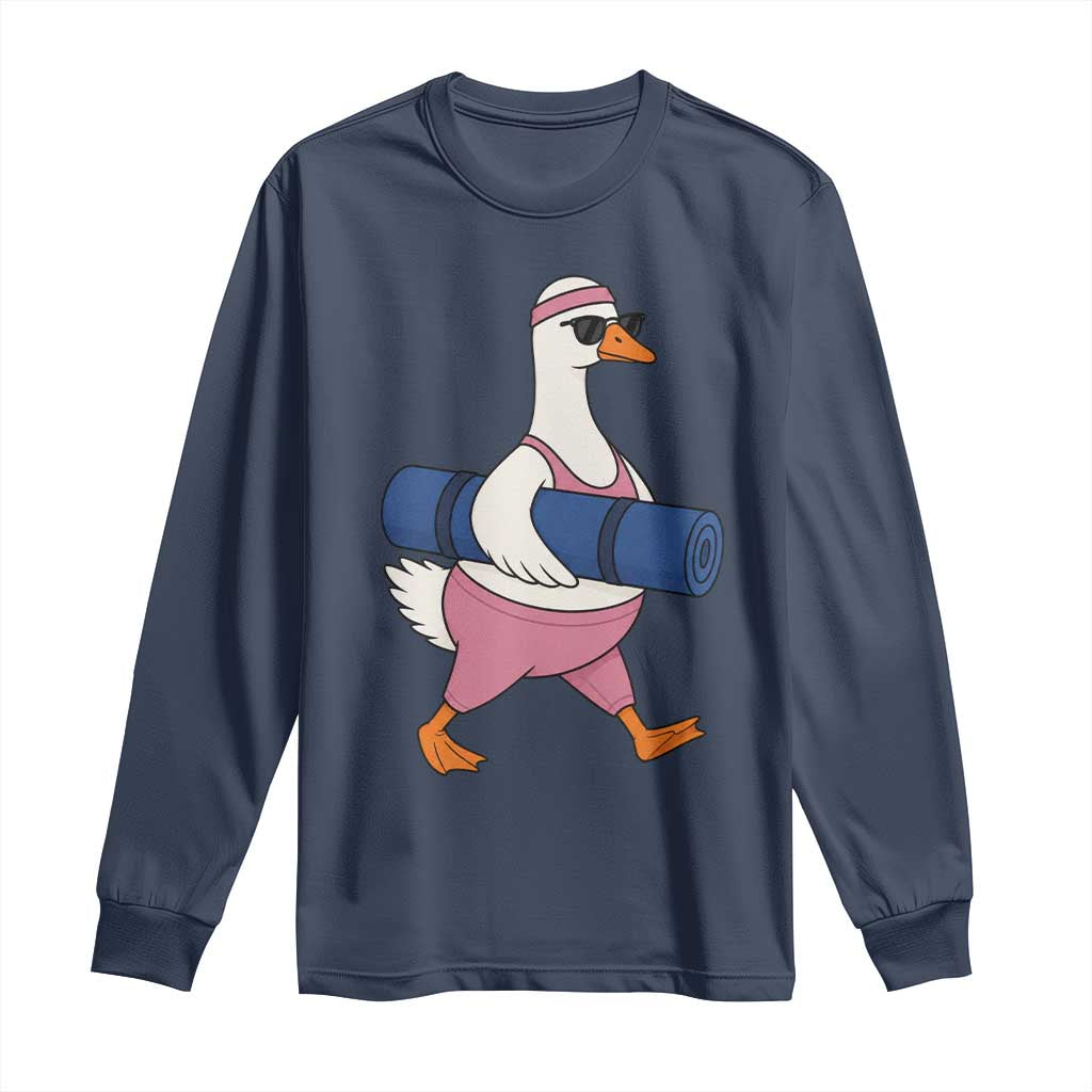 Yoga Goose Carrying Mat Long Sleeve Shirt Funny Yogi Workout Fitness Graphic