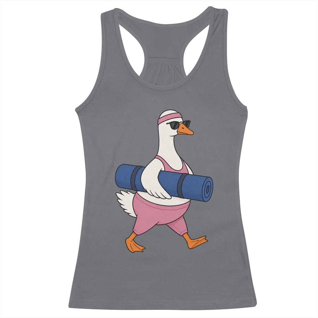 Yoga Goose Carrying Mat Racerback Tank Top Funny Yogi Workout Fitness Graphic