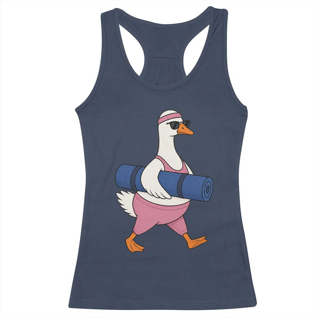 Yoga Goose Carrying Mat Racerback Tank Top Funny Yogi Workout Fitness Graphic