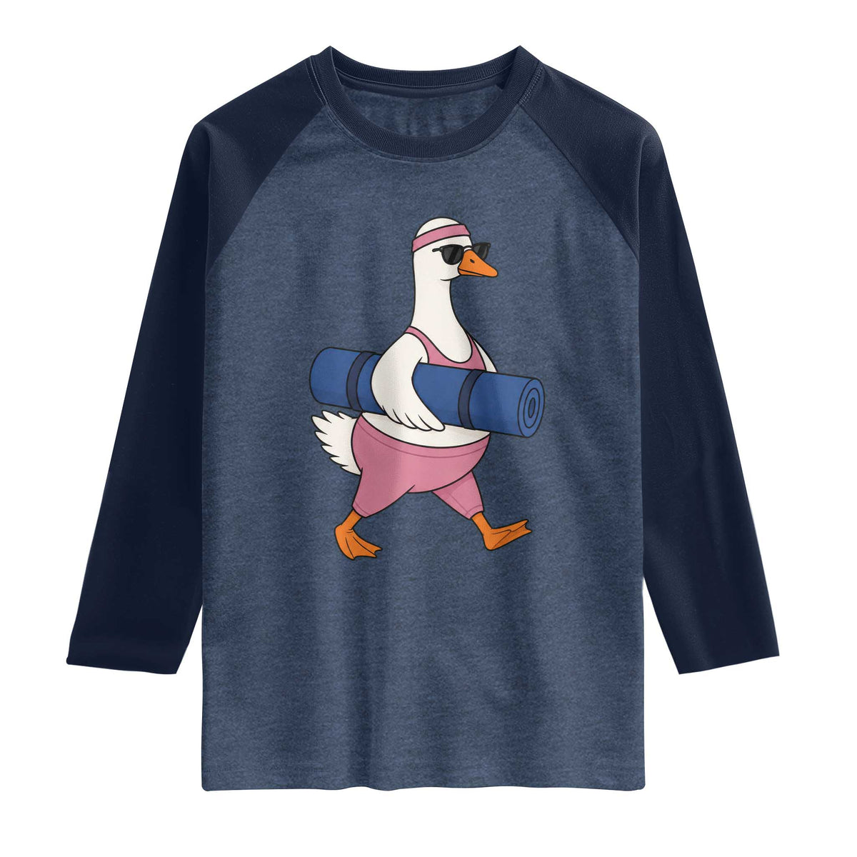 Yoga Goose Carrying Mat Raglan Shirt Funny Yogi Workout Fitness Graphic