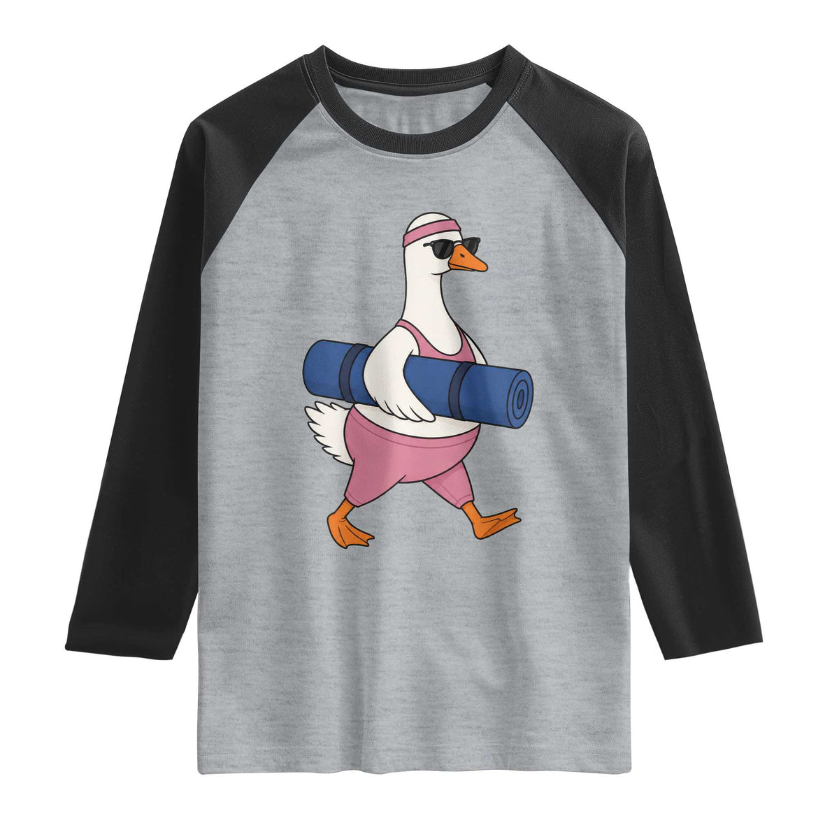 Yoga Goose Carrying Mat Raglan Shirt Funny Yogi Workout Fitness Graphic