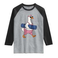 Yoga Goose Carrying Mat Raglan Shirt Funny Yogi Workout Fitness Graphic