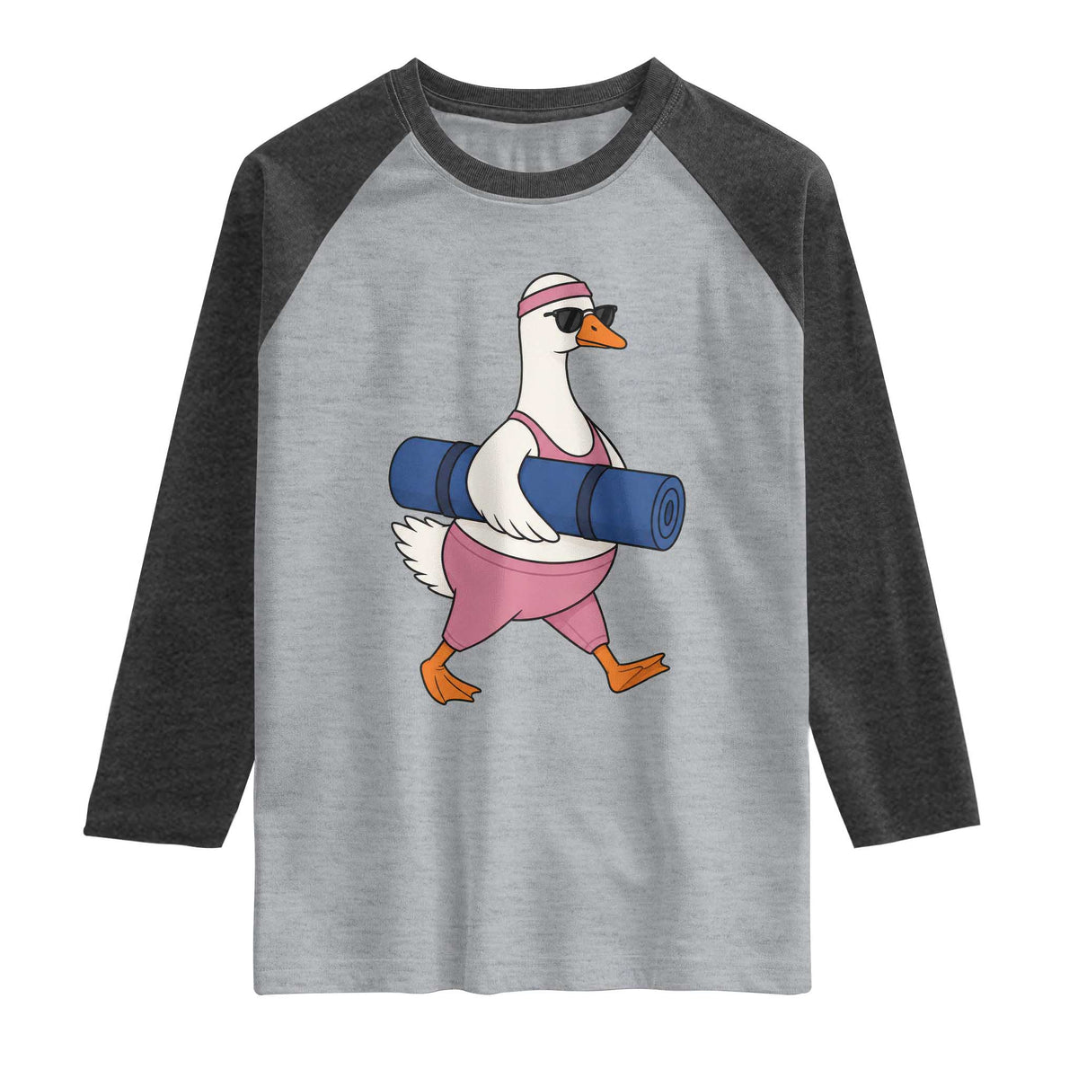 Yoga Goose Carrying Mat Raglan Shirt Funny Yogi Workout Fitness Graphic