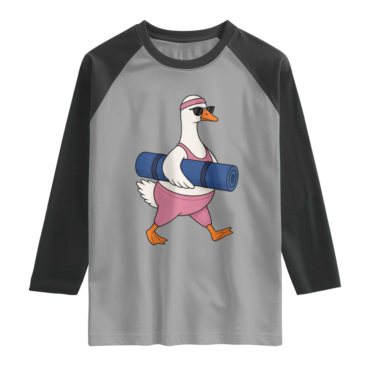 Yoga Goose Carrying Mat Raglan Shirt Funny Yogi Workout Fitness Graphic