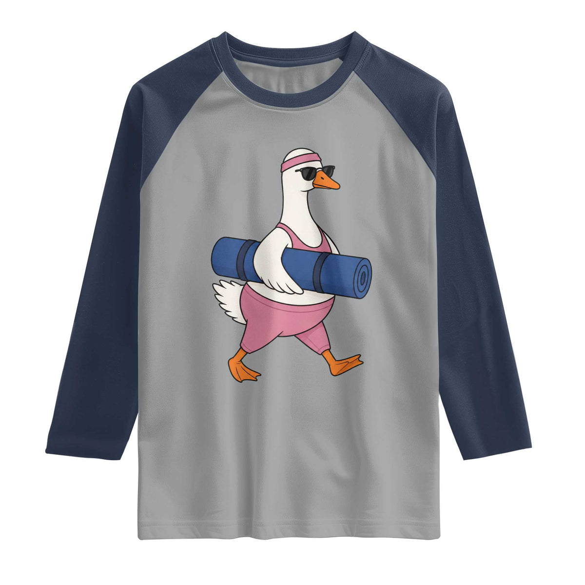 Yoga Goose Carrying Mat Raglan Shirt Funny Yogi Workout Fitness Graphic