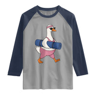 Yoga Goose Carrying Mat Raglan Shirt Funny Yogi Workout Fitness Graphic