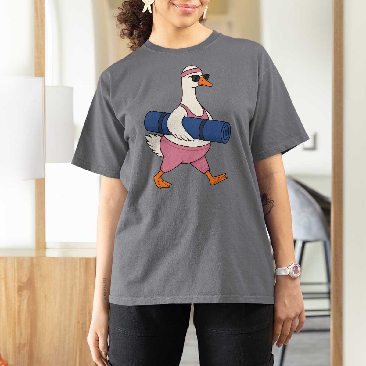 Yoga Goose Carrying Mat T Shirt For Women Funny Yogi Workout Fitness Graphic