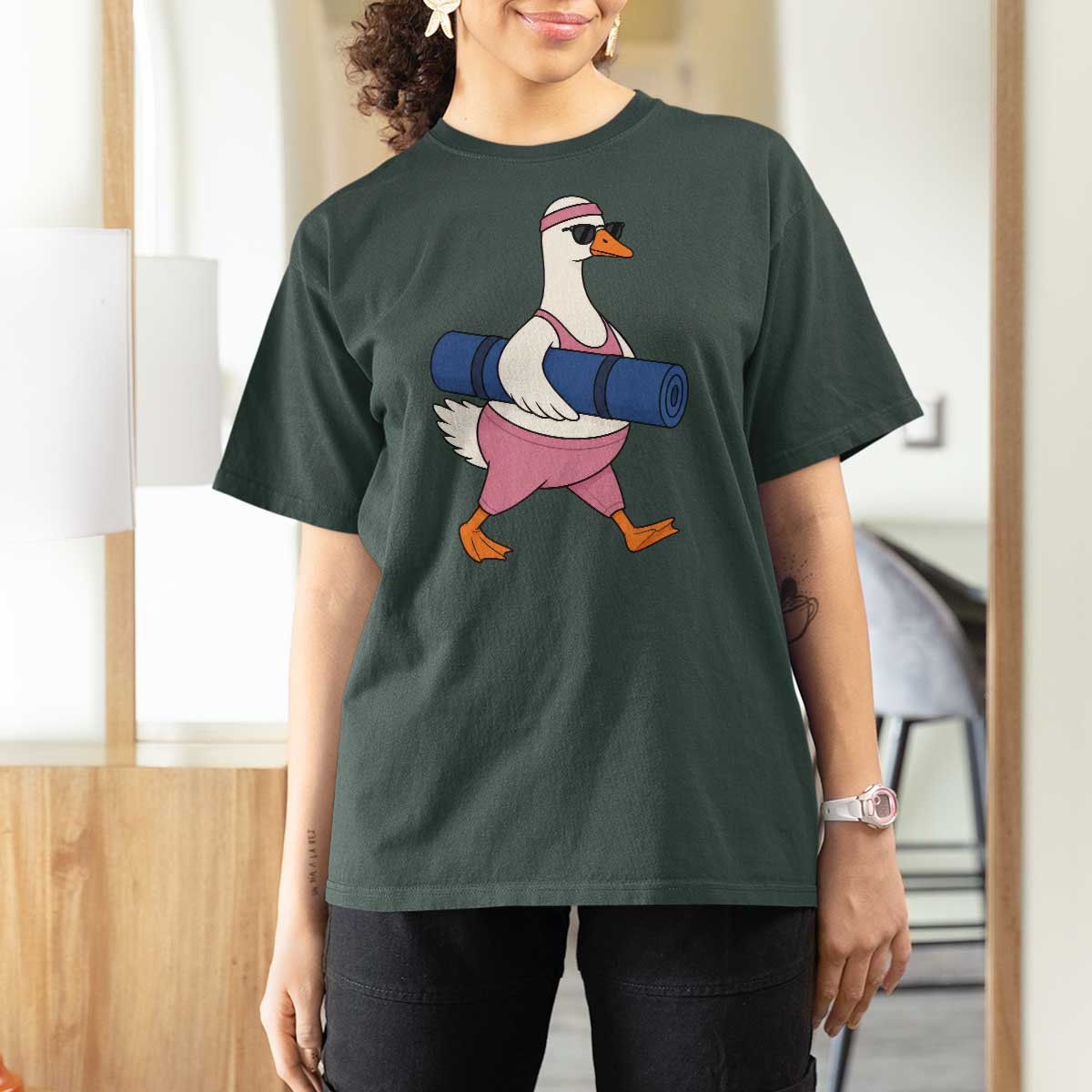 Yoga Goose Carrying Mat T Shirt For Women Funny Yogi Workout Fitness Graphic