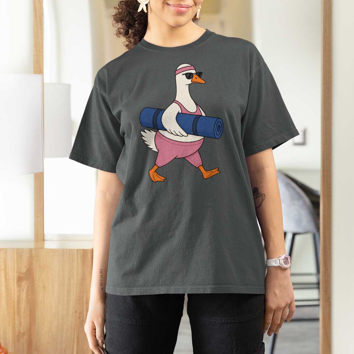 Yoga Goose Carrying Mat T Shirt For Women Funny Yogi Workout Fitness Graphic