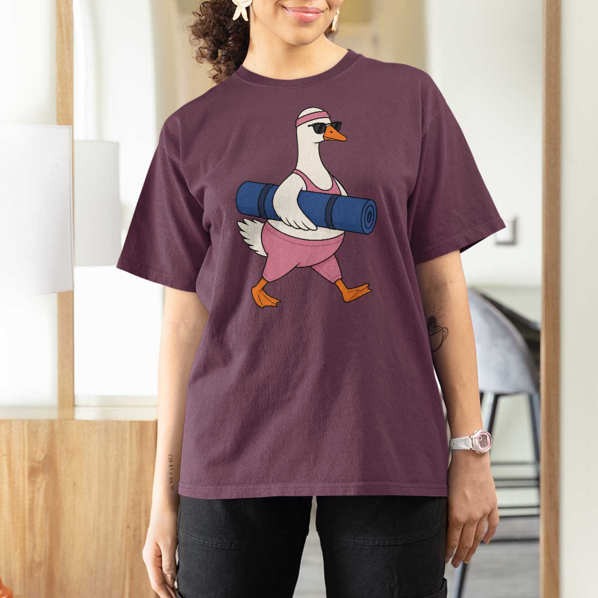 Yoga Goose Carrying Mat T Shirt For Women Funny Yogi Workout Fitness Graphic