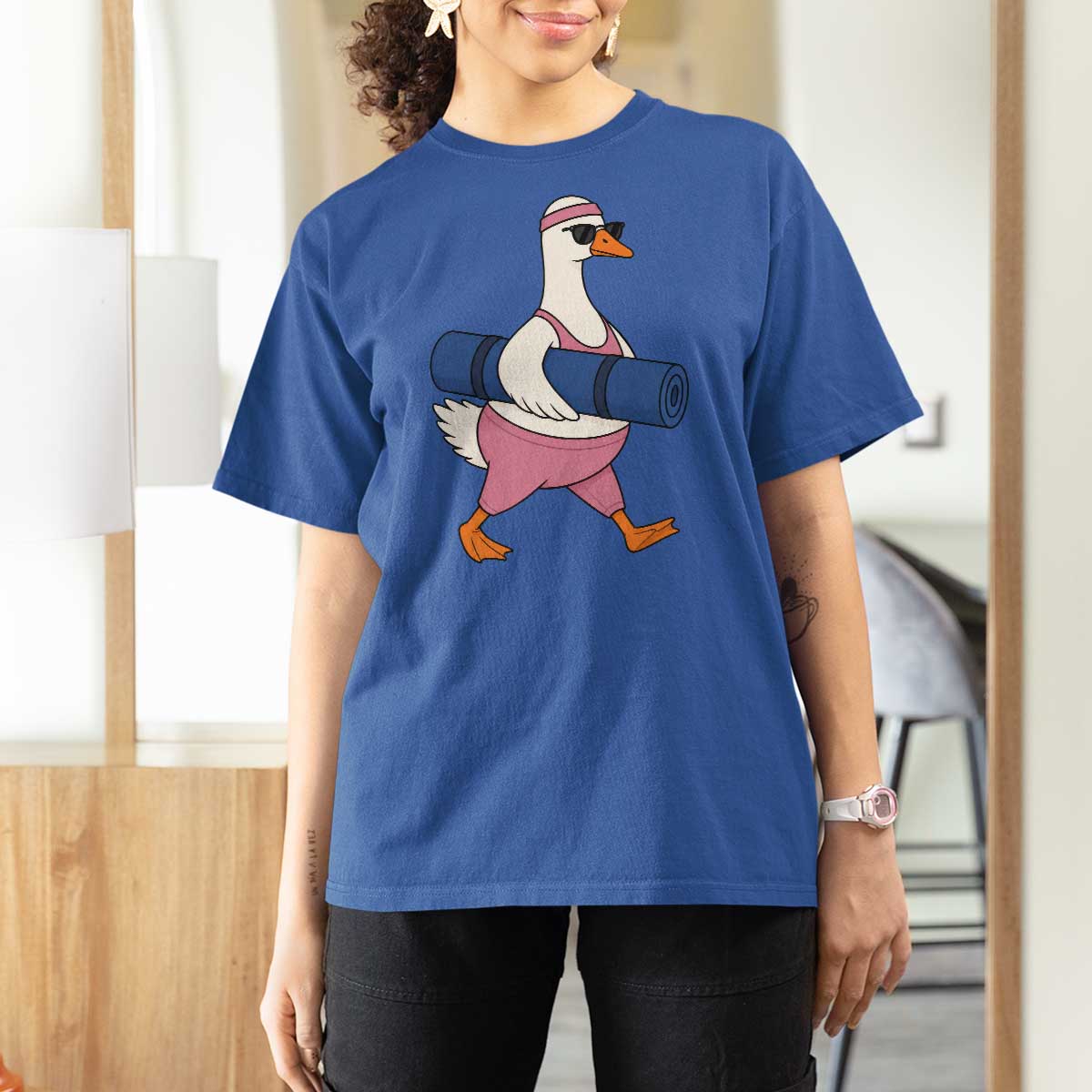 Yoga Goose Carrying Mat T Shirt For Women Funny Yogi Workout Fitness Graphic