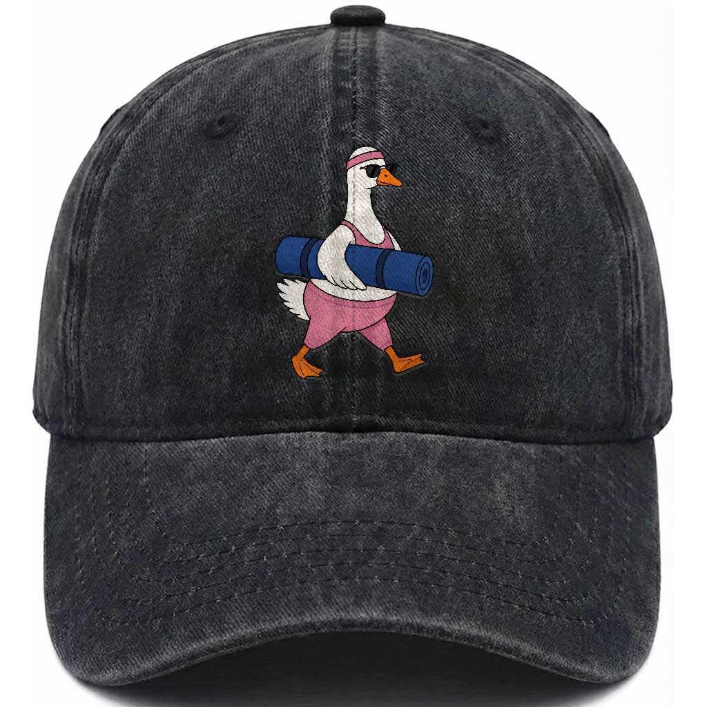 Yoga Goose Carrying Mat Washed Cotton Baseball Cap Funny Yogi Workout Fitness Graphic