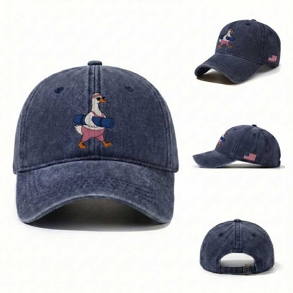 Yoga Goose Carrying Mat Washed Cotton Baseball Cap Funny Yogi Workout Fitness Graphic