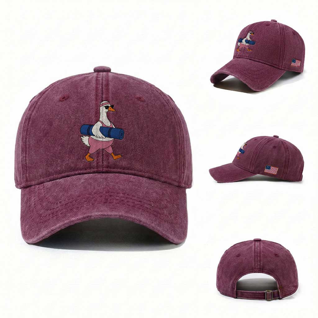 Yoga Goose Carrying Mat Washed Cotton Baseball Cap Funny Yogi Workout Fitness Graphic