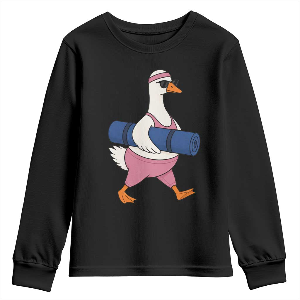Yoga Goose Carrying Mat Youth Sweatshirt Funny Yogi Workout Fitness Graphic