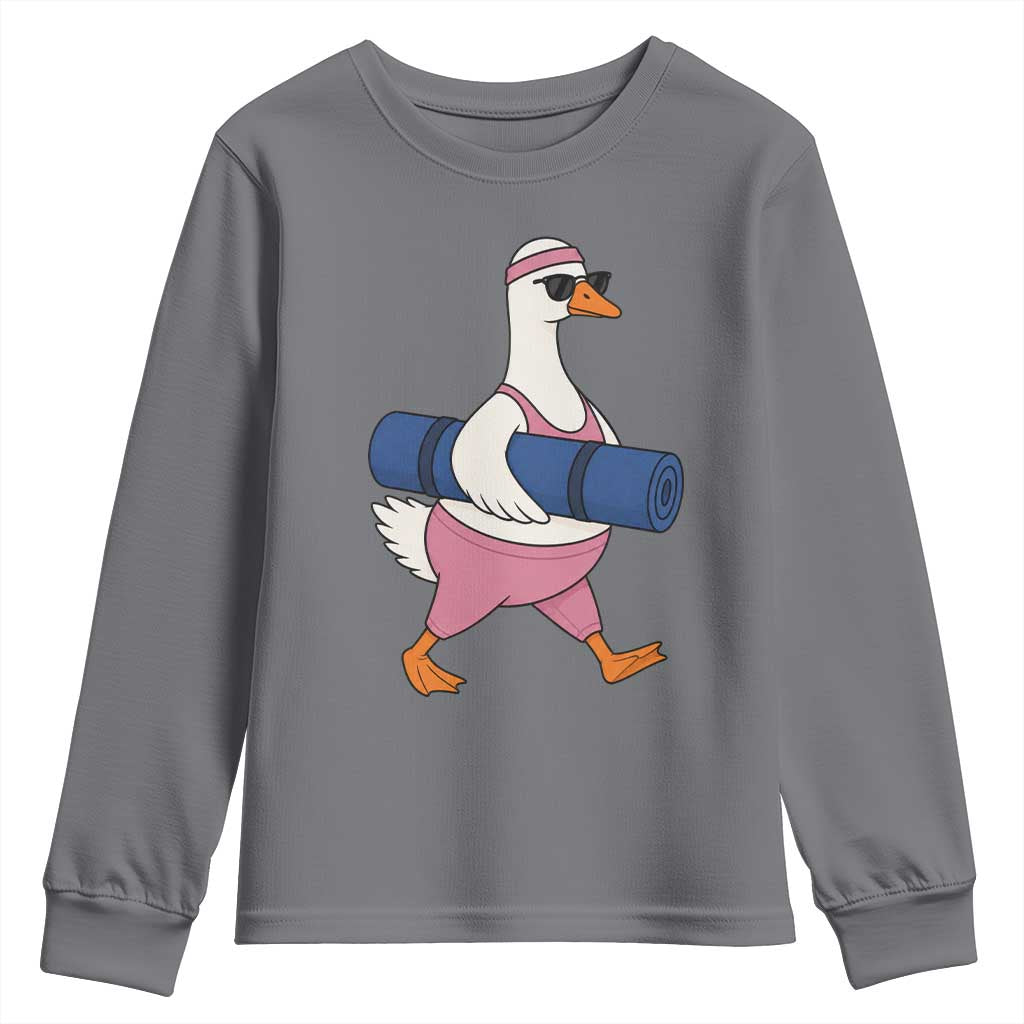 Yoga Goose Carrying Mat Youth Sweatshirt Funny Yogi Workout Fitness Graphic