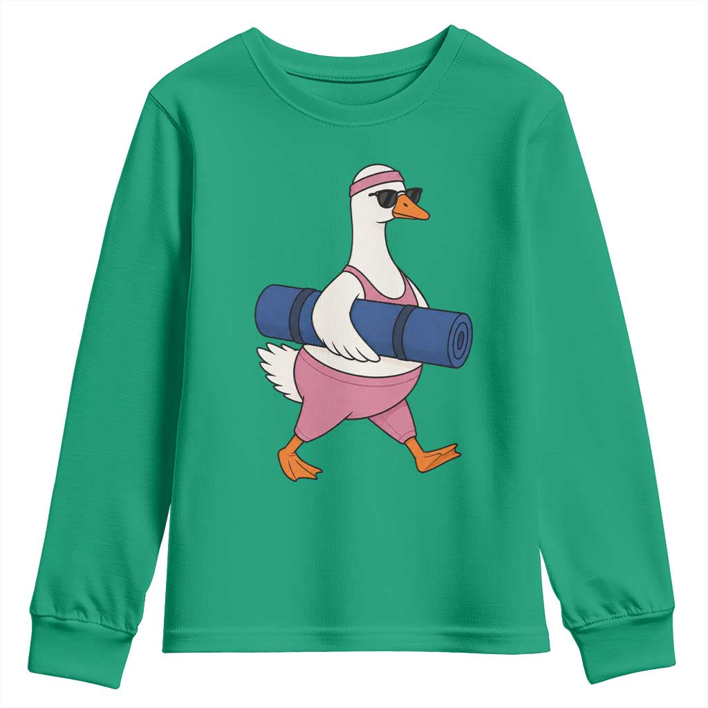 Yoga Goose Carrying Mat Youth Sweatshirt Funny Yogi Workout Fitness Graphic