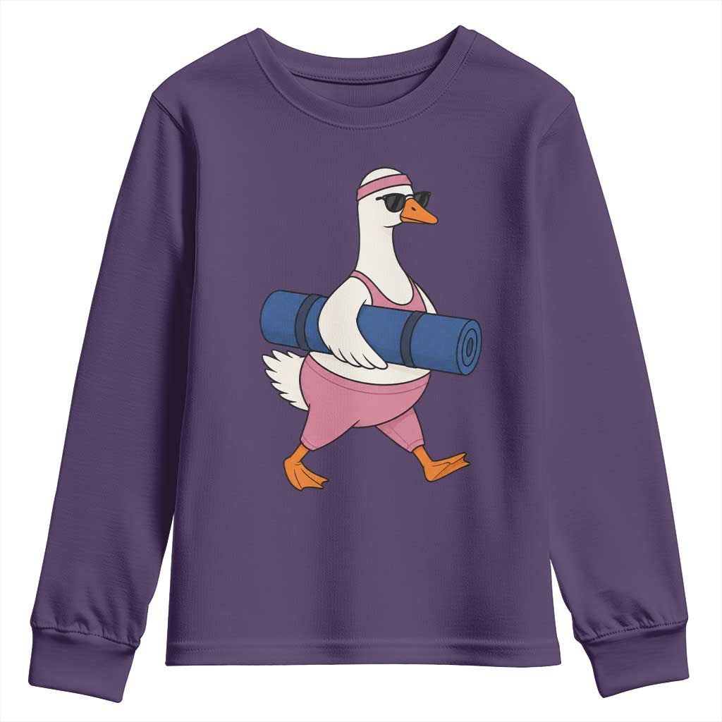 Yoga Goose Carrying Mat Youth Sweatshirt Funny Yogi Workout Fitness Graphic
